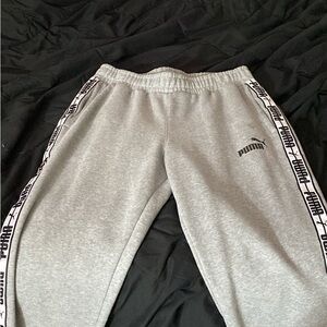 PUMA mens Gray Joggers with Logo Tape